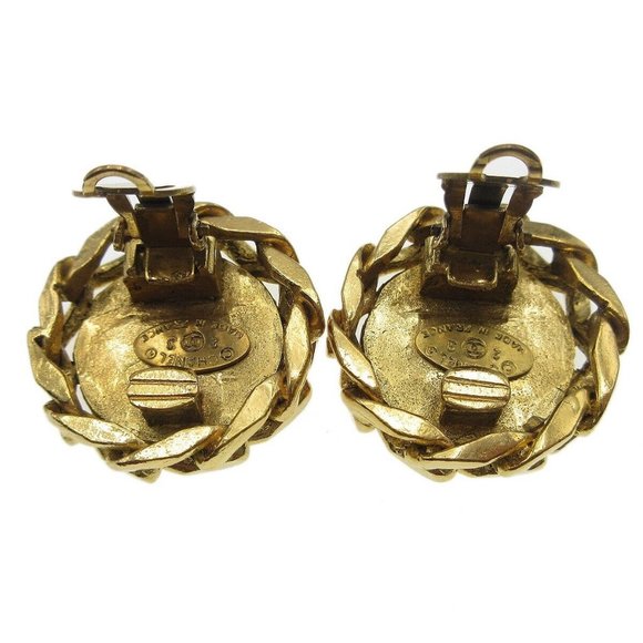 Chanel Button Motif Rhinestone Earrings Clip-On 23 Gold 89108 - Picture 2 of 10